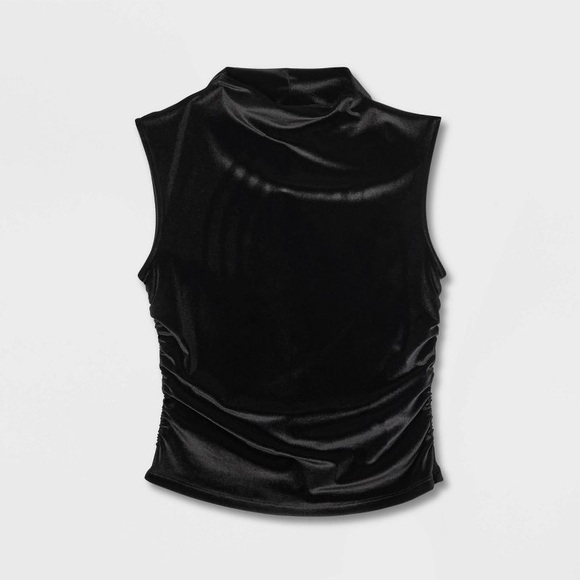 WOMENS BLACK RUCHED VELOUR MOCK NECK TANK TOP BY A NEW DAY! - Picture 10 of 10